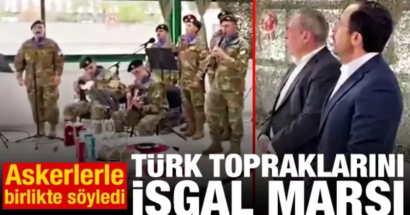 Güney Kıbrıs lideri askerlerle birlikte işgal marşı okudu