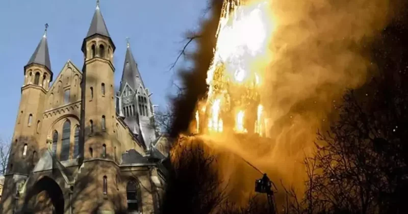 Tarihi kilisede yangın: Amsterdam daki yangına müdahale sürüyor