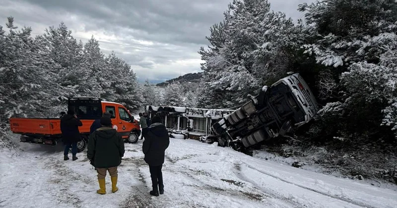 Doğal gaz tüplerinin bulunduğu tır devrildi