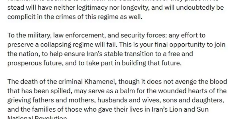 Rıza Pehlevi: Hamaney in Ölümüyle Rejim Sona Erdi