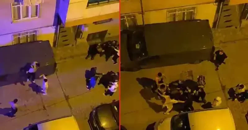 Sultangazi de bir kişinin yaralandığı kavgadan kurtulmak için minibüsün üzerine çıktı