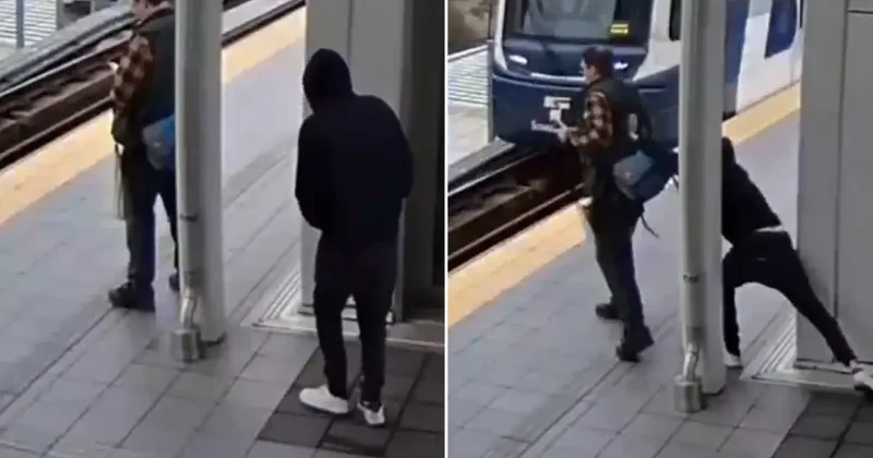 Metro istasyonunda dehşet! Bir anda raylara doğru itti