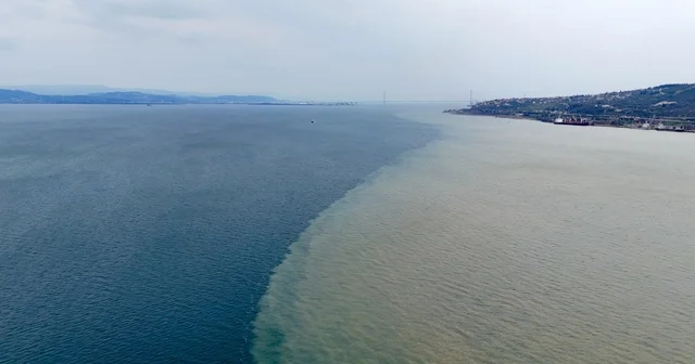 İzmit Körfezi iki renk oldu: Derenin taşıdığı çamur denizin rengini değiştirdi Kocaeli Haberleri