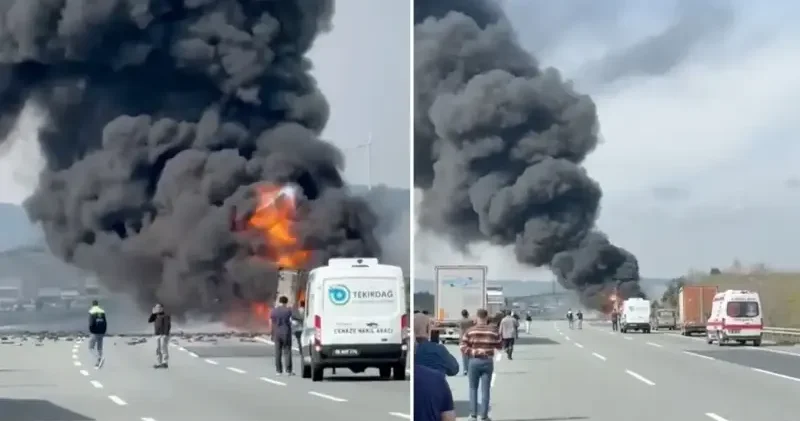 Otoyolda korku dolu anlar: TIR yangını patlamalara yol açtı Gündem Haberleri