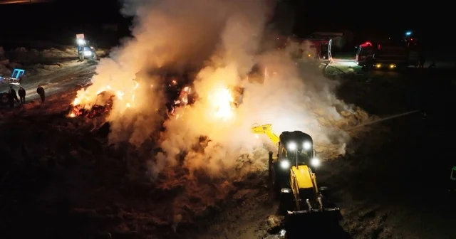 Aksaray da tonlarca saman balyası alev alev yandı: o anlar dron kamerasında Aksaray Haberleri