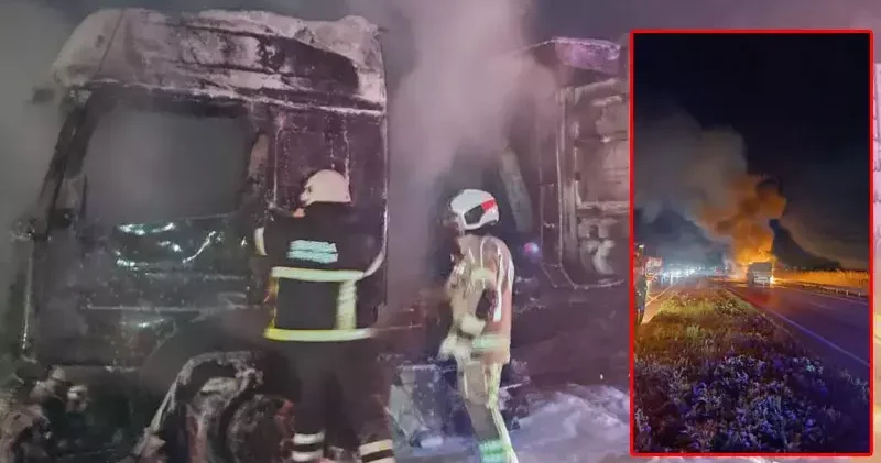 Bursa da buğday yüklü TIR alev alev yandı