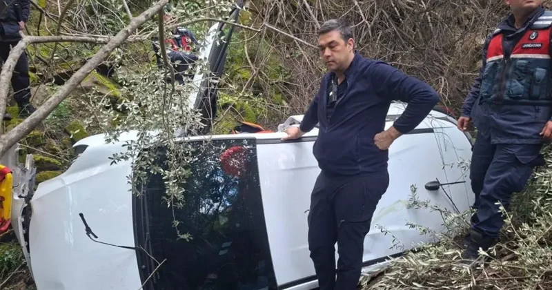 Ayvacık ta otomobil uçuruma yuvarlandı, sürücü yaralandı