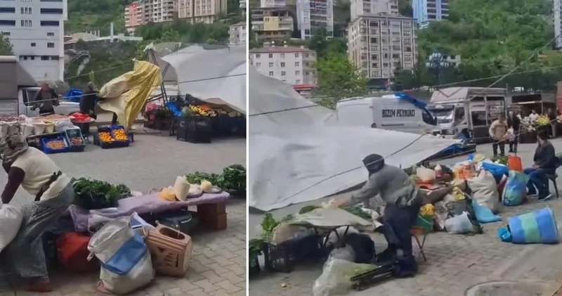 Artvin i fırtına vurdu: Pazar yeri bir anda karıştı