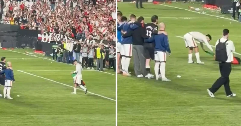 Rayo Vallecanolu futbolcular Strasbourg galibiyetini Filistin bayrağıyla kutladı