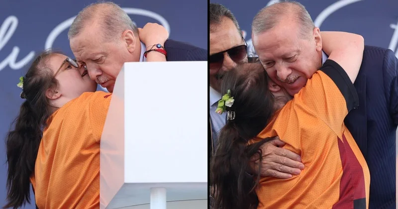 Cumhurbaşkanı Erdoğan a sarılan Havva: Seni çok seviyorum demek için yanına koştum