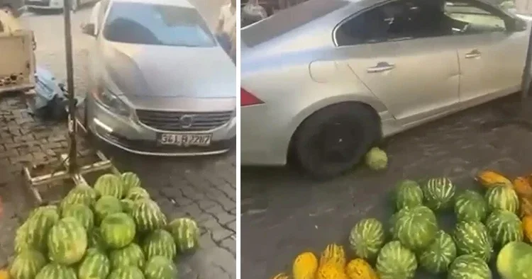 Tartıştığı pazarcının karpuzlarını otomobiliyle ezdi