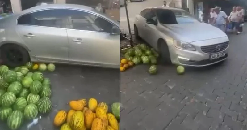Lüks araç pazarcının emeğini ezdi geçti