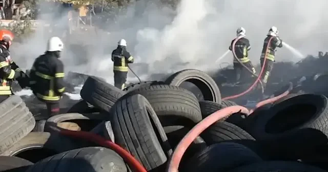 Trabzon da çevre felaketi: Atık lastikler alev topuna döndü VİDEO İZLE