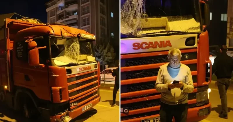 Tokat ta freni patlayan kamyonun sürücüsü aracı lastikleri kaldırıma sürtüp patlatarak durdurdu Tokat Haberleri