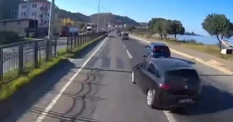 Trabzon’da kazaya davetiye çıkartan yollar ve sürücüler araç kameralarına yansıdı