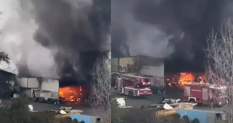 Arnavutköy de TIR tamirhanesinde yangın