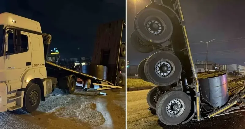 Demir rulo yüklü dorse ortadan ikiye ayrıldı Hatay Haberleri