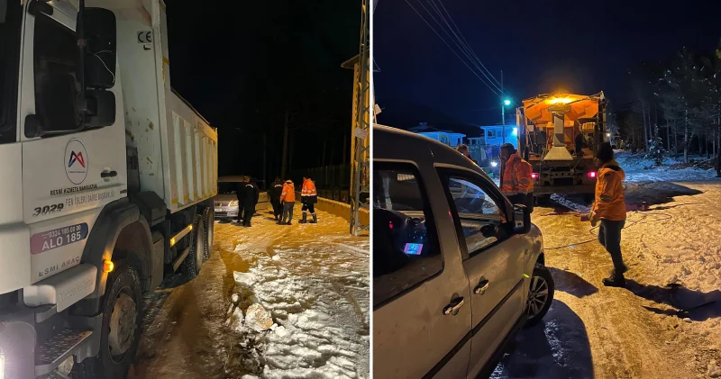 Kara saplanan aracı belediye ekipleri kurtardı Mersin Haberleri