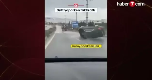 Kocaeli’nde drift yapmaya çalışan sürücü takla attı
