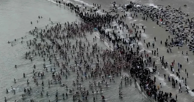 Kanada’da yeni yıl geleneği: Soğuğa aldırmadan Ontario Gölü’ne girdiler VİDEO İZLE