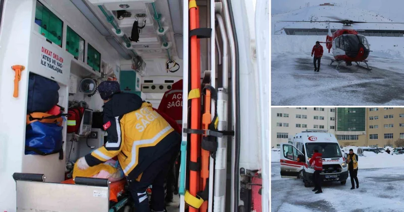 Yolu kapalı köyde rahatsızlanan anne ve bebeği ambulans helikopterle kurtarıldı Bitlis Haberleri