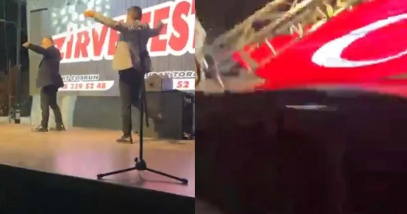 Belediye başkanı ölümden saniyelerle kurtuldu! Tonlarca ağırlıktaki dev ekran yere böyle çakıldı