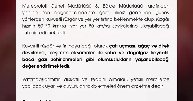 Niğde Valiliği nden kuvvetli rüzgar uyarısı Niğde Haberleri