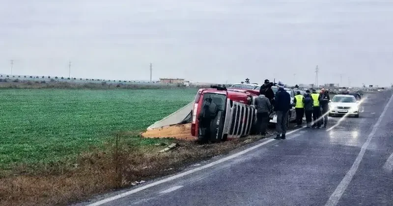 Tekirdağ da kamyon yol kenarına devrildi Gündem Haberleri