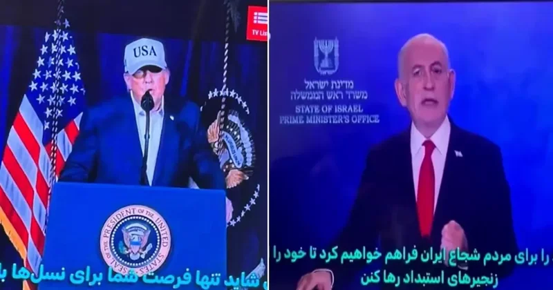 İran da şok görüntü! Televizyonu açan Trump Netanyahu ikilisini gördü