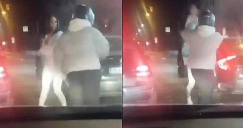 Trafikte uyarmakta kabahat oldu! Motosiklet sürücüsüne tekme tokat saldırdı