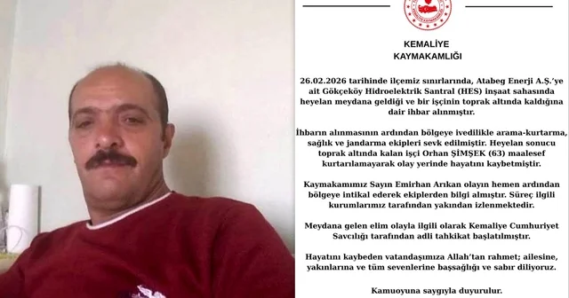 Kemaliye Kaymakamlığı, 4 gün sonra açıklama yaptı Gökçeköy HES sahasında acı olay: 63 yaşındaki işçi öldü Erzincan Haberleri