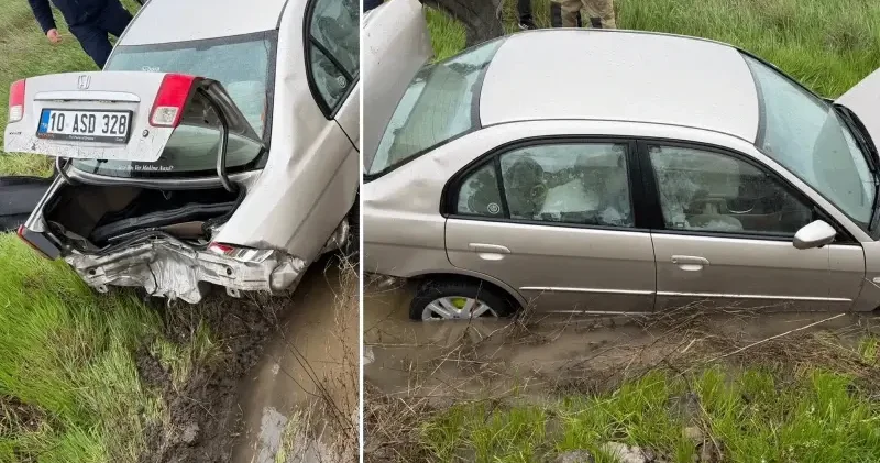 Balıkesir de otomobil araziye yuvarlandı: Yaralılar var Balıkesir Haberleri