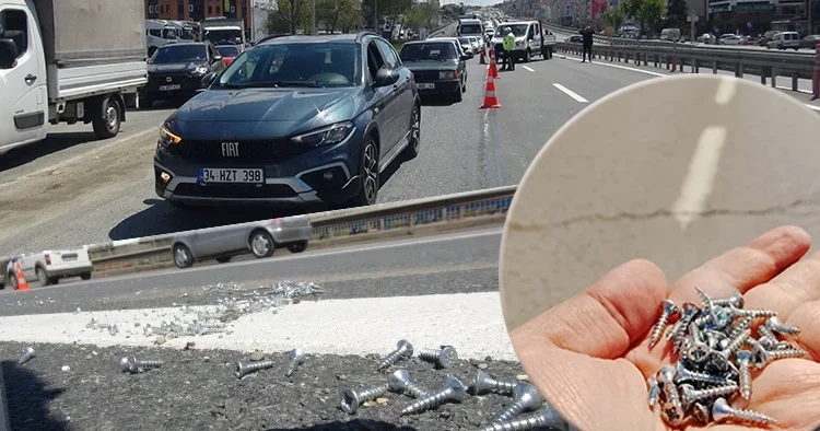 Yola dökülen vidalar trafiği felç etti! Polis ve esnaf seferber oldu