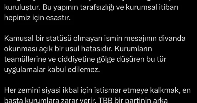 TBB de kriz oluşturan mektup gerginliği sonrasında Alemdar dan sert eleştiri Kamusal bir statüsü olmayan ismin mesajını divanda okunması açık bir usul hatasıdır Sakarya Haberleri