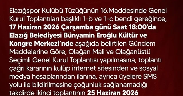 Elazığspor da genel kurul tarihi netleşti Elazığ Haberleri