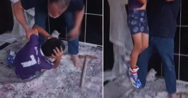 Türkiye yi ayağa kaldıracak görüntü! Savunmasız çocuğu darp etti