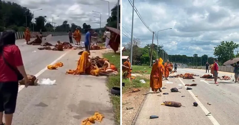 Tayland da 8 keşişin can verdiği kazada kan donduran görüntüler