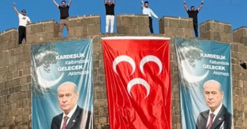 DEM Parti’nin kalesine Bahçeli pankartı asıldı: Surların üzerinde ülkücü selamı verdiler Sözcü Gazetesi
