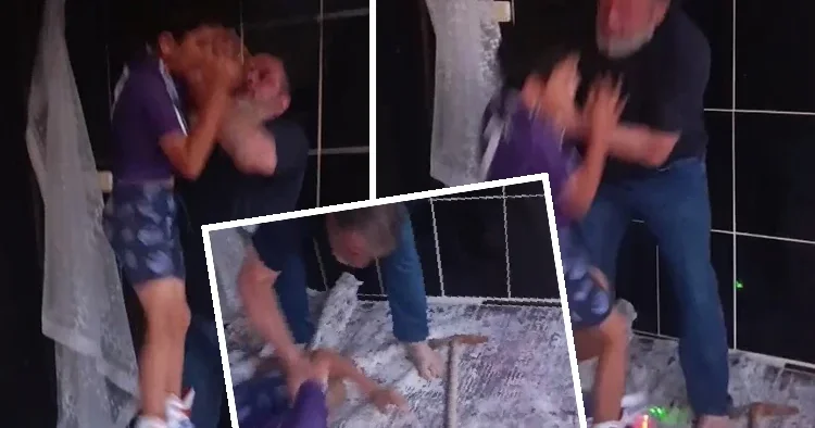 Kazmalı vicdansız kamerada: 10 yaşındaki çocuğu kaldırıp yere fırlattı
