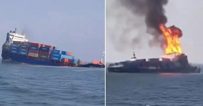 Karadeniz yangın yeri! İHA nın vurduğu Rus konteyner gemisi battı
