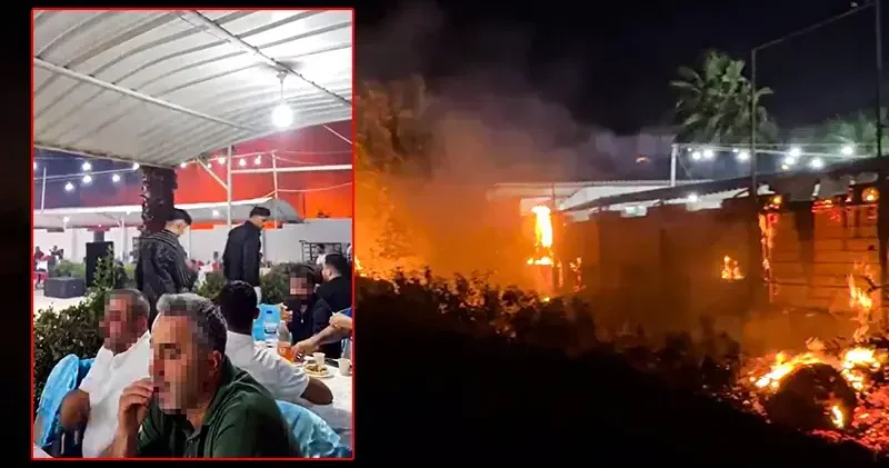 Yangını fark etmeden düğüne devam ettiler; o anlar kamerada