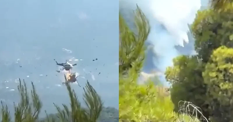 Son dakika Yunanistan da helikopter kazası! Havada çarpıştıkları anlar kamerada