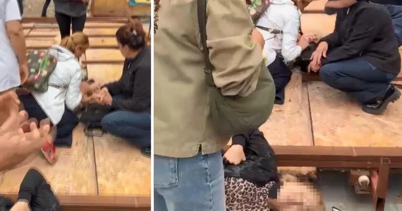 İkiz kardeşlerin başına inşaatın dış koruma kaplaması düştü! O anlar kamerada
