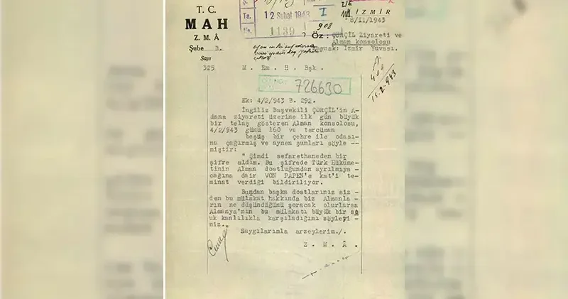 MİT, İnönü ile Churchill görüşmesinin Alman çevrelerine yansımasına ilişkin belgeyi paylaştı