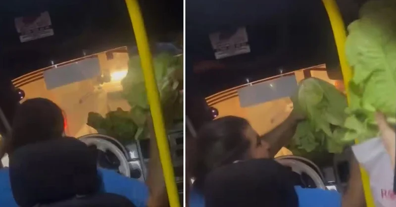 Kırmızı ışıkta bekleyen dolmuş şoförü, fiyatını uygun bulunca yolculara marul ısmarladı