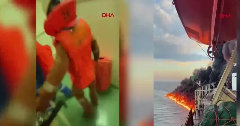 Karadeniz de vurulan gemide korku dolu anlar: Personel alev ve dumanların arasında kaldı