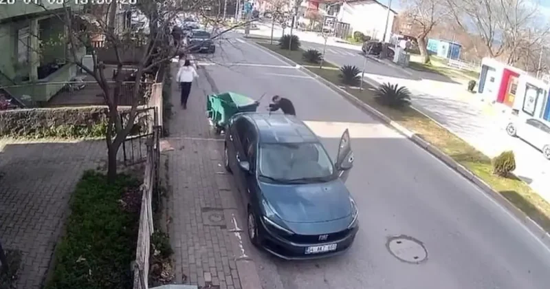 Fırtınanın savurduğu çöp konteyneri park halindeki araca çarptı