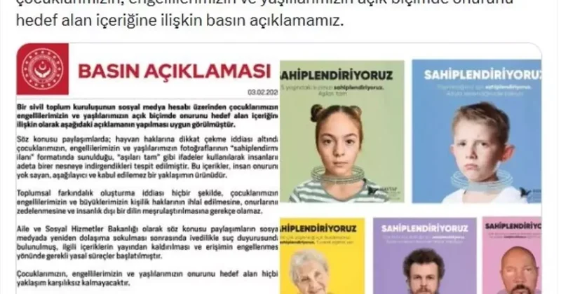 Büyük tepki çeken sahiplendirme ilanı ! Aile ve Sosyal Hizmetler Bakanlığı harekete geçti