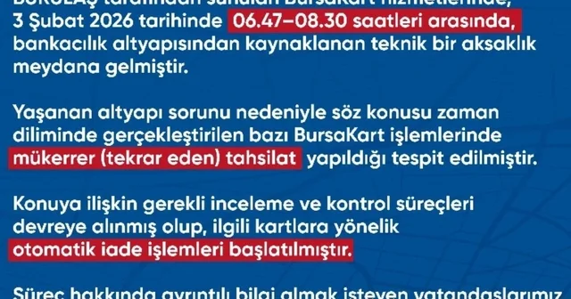 BURULAŞ tan önemli uyarı Bazı kartlarda mükerrer çekim yapıldığı açıklandı Bursa Haberleri