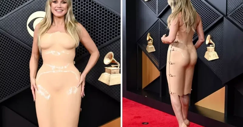 Heidi Klum un Grammy deki çıplak illüzyonlu elbisesi Yok Artık dedirtti
